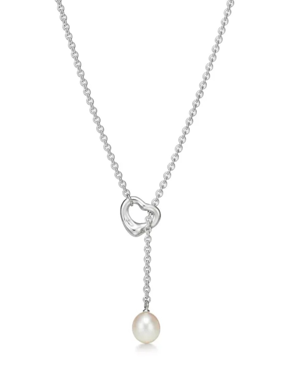 Tiffany & Co. Open Heart Lariat Necklace - Sterling Silver, Pearl